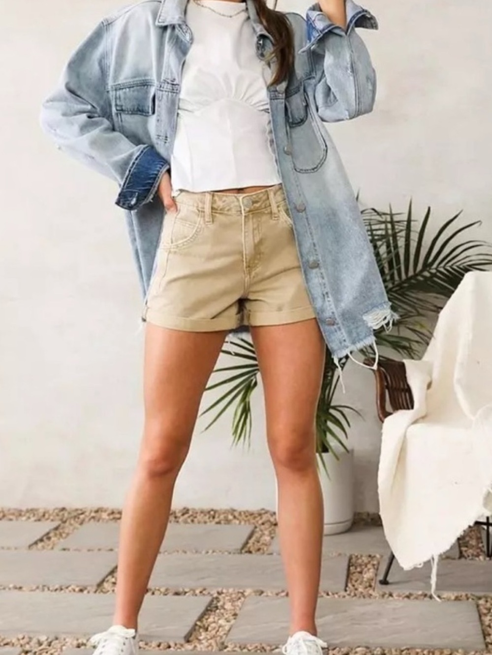 Bridge by Gly Classic High-Rise Khaki Cotton Mom Short Women’s Size 27 Shorts